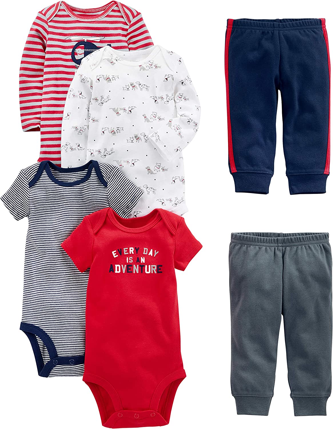 Simple Joys by Carter's Baby Boys' 6-Piece Bodysuits (Short and Long Sleeve) and Pants Set - Image 2